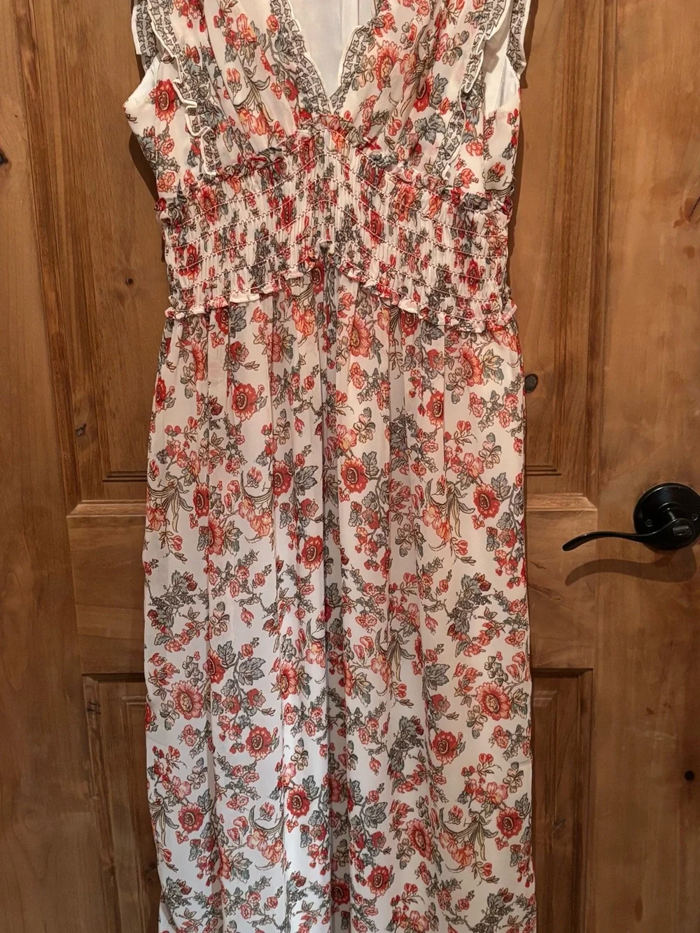Max Studio Cream Maxi Dress with Coral Floral Print - Picture 3 of 3